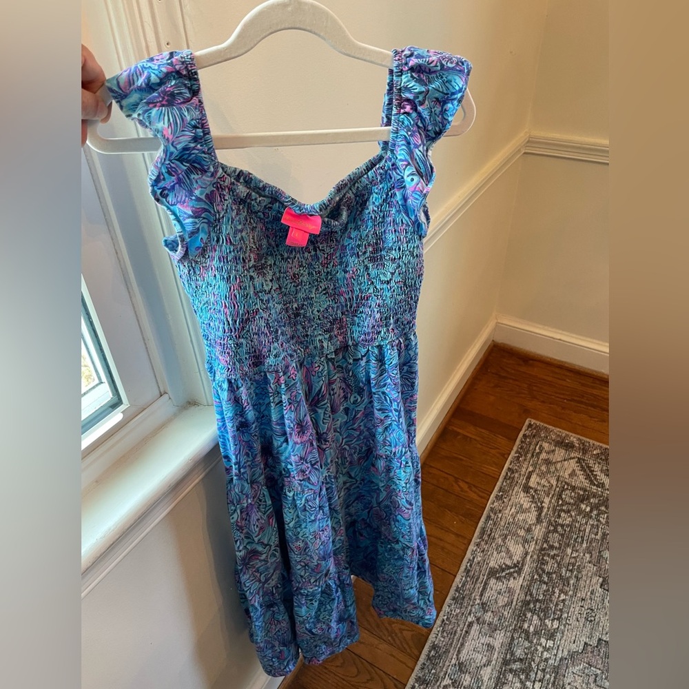 Lilly Pulitzer Vibrant Blue and Purple Smocked, Patterned Dress